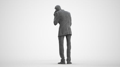 3D scanned man business, photorealistic archviz people for Enscape and SketchUp, wireframe front view