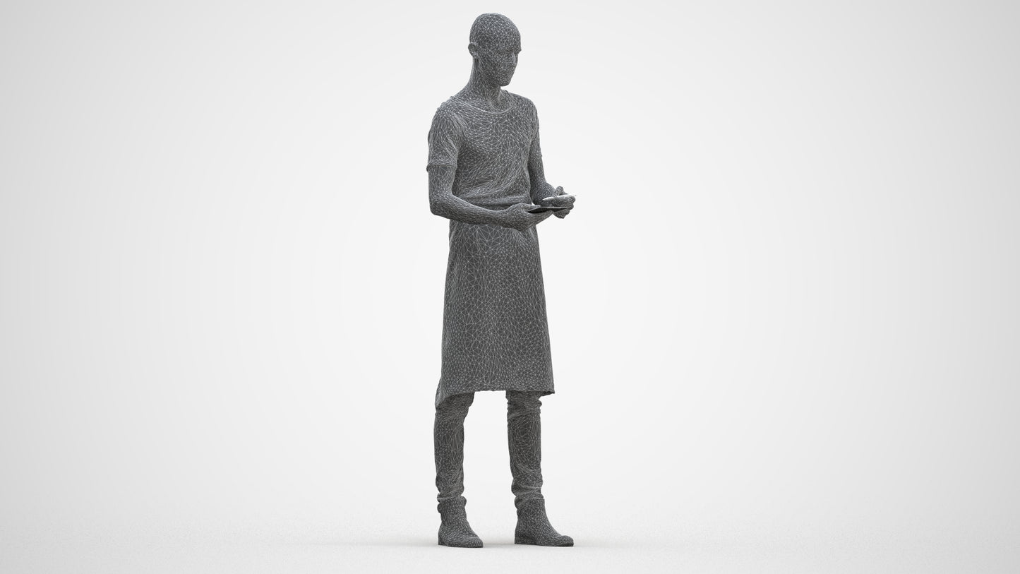 3D human model man hospitality, photogrammetry scanned person for archviz, three-quarter front view render