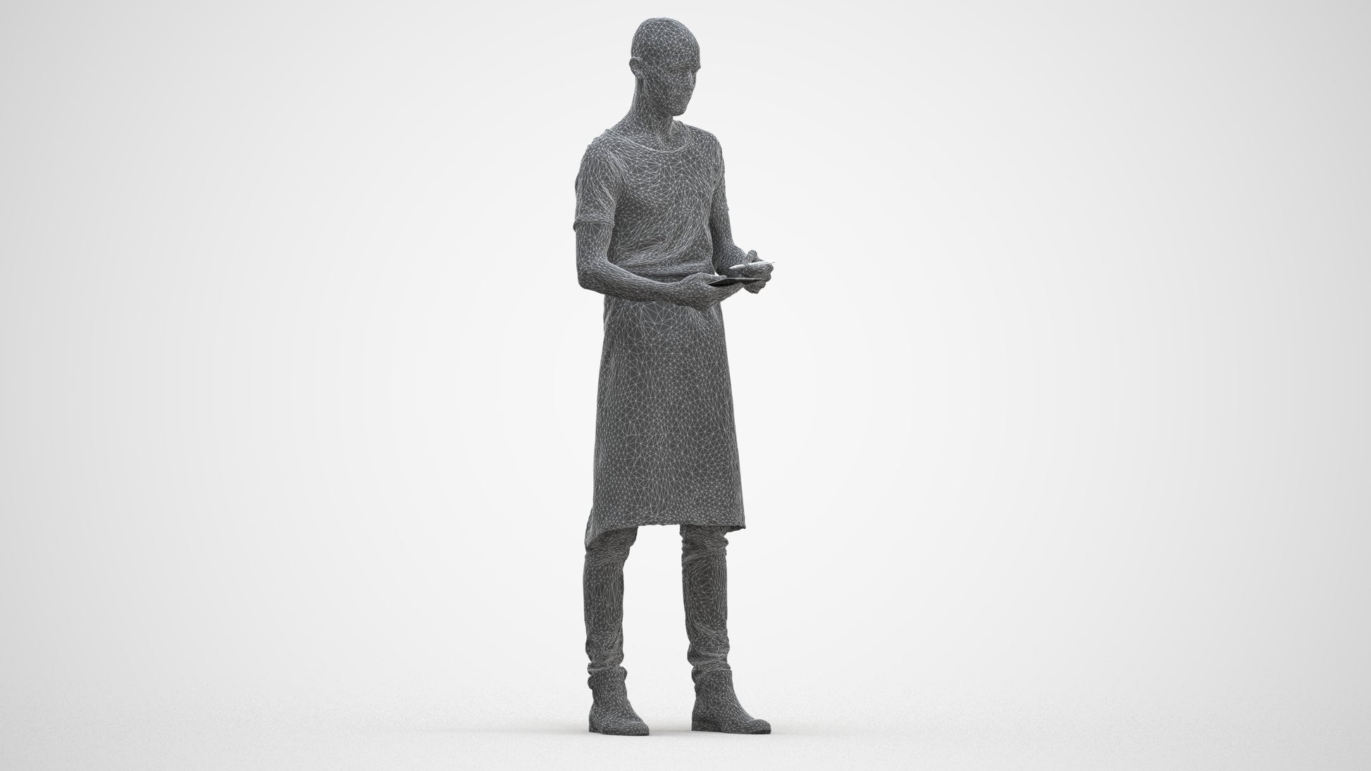 3D human model man hospitality, photogrammetry scanned person for archviz, three-quarter front view render