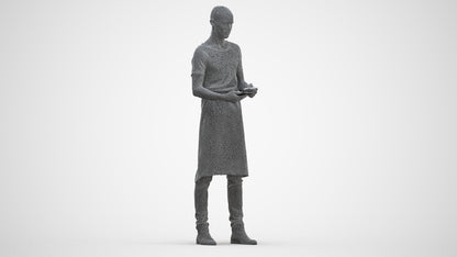 3D human model man hospitality, photogrammetry scanned person for archviz, three-quarter front view render