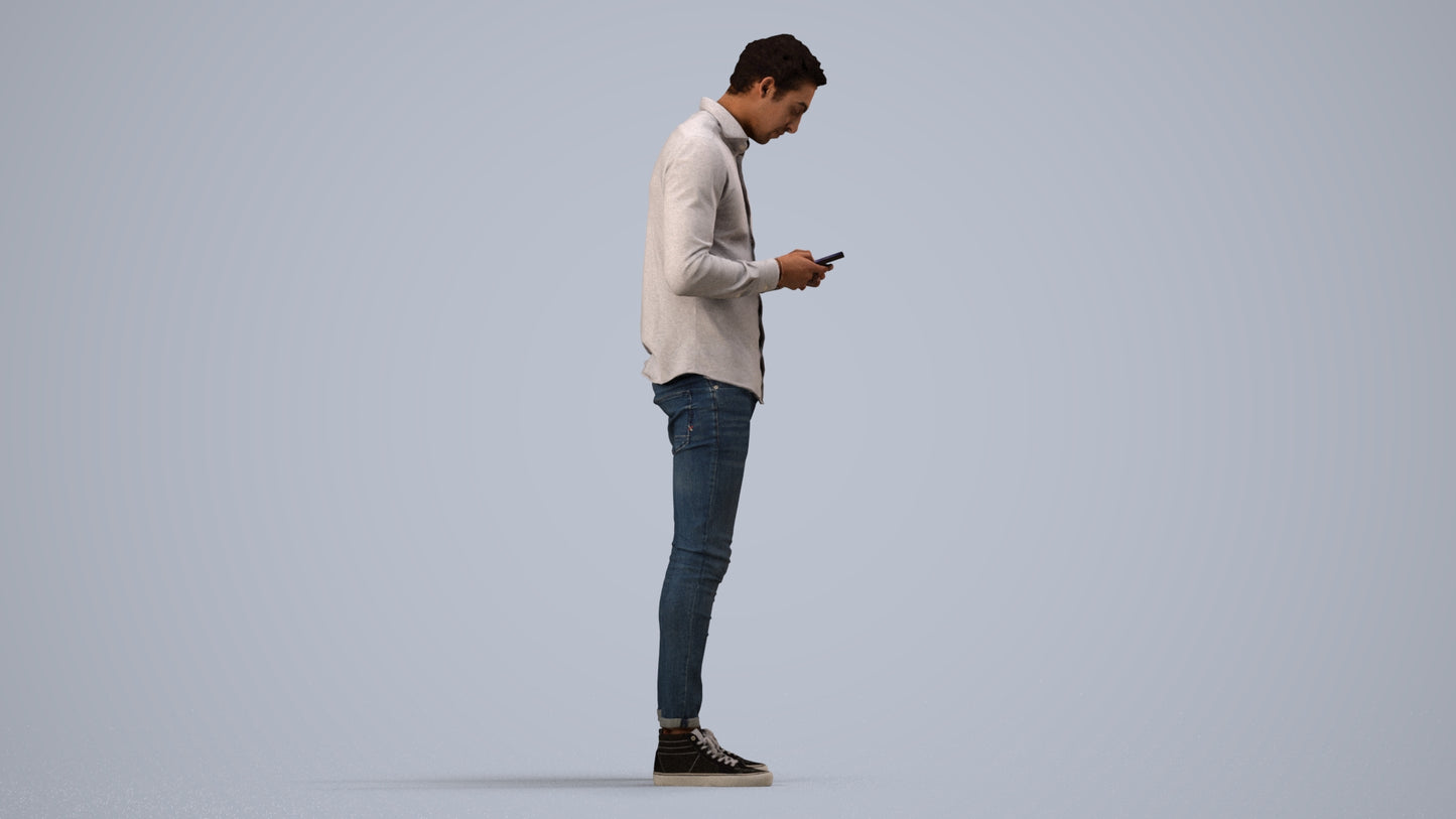 3D people model man casual standing, scanned human for 3ds Max rendering, side view render