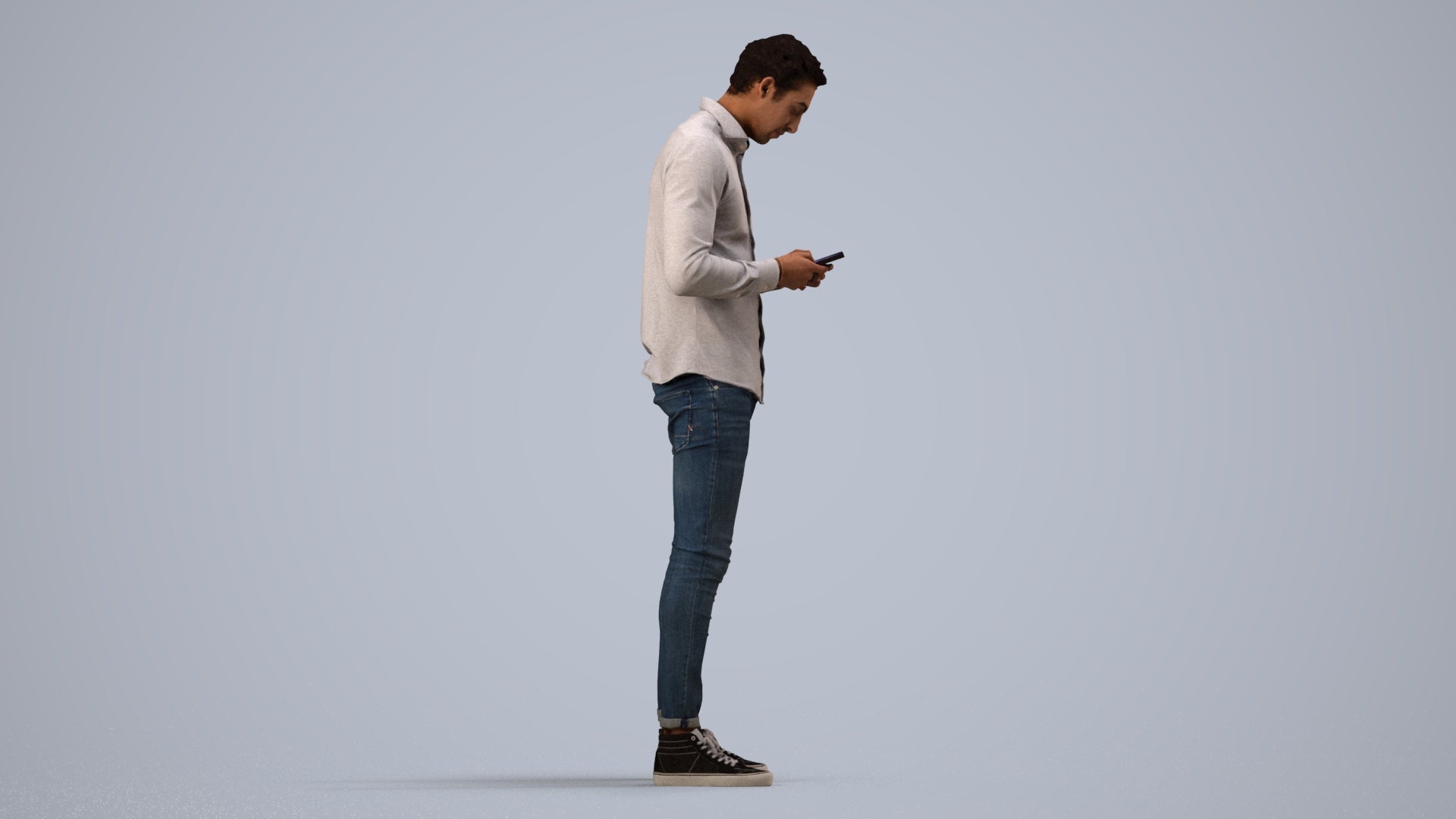 3D people model man casual standing, scanned human for 3ds Max rendering, side view render