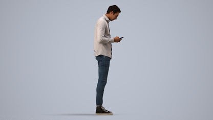 3D people model man casual standing, scanned human for 3ds Max rendering, side view render