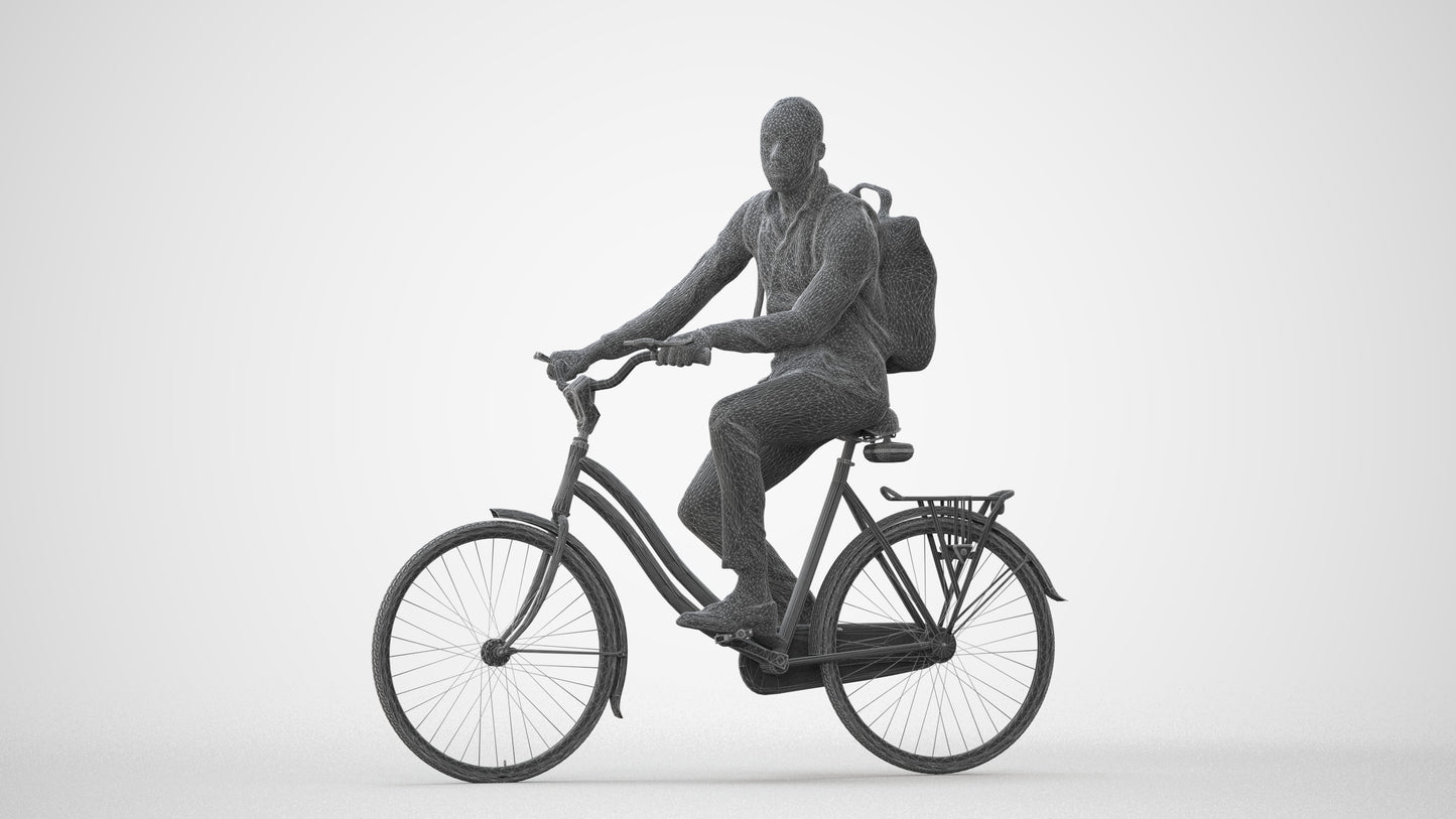 photogrammetry 3D man business cycling, realistic human model archviz FBX, square thumbnail