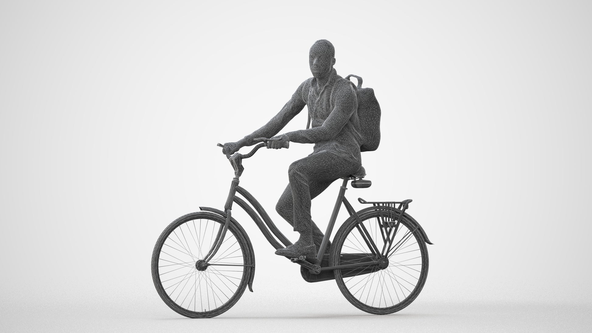 photogrammetry 3D man business cycling, realistic human model archviz FBX, square thumbnail