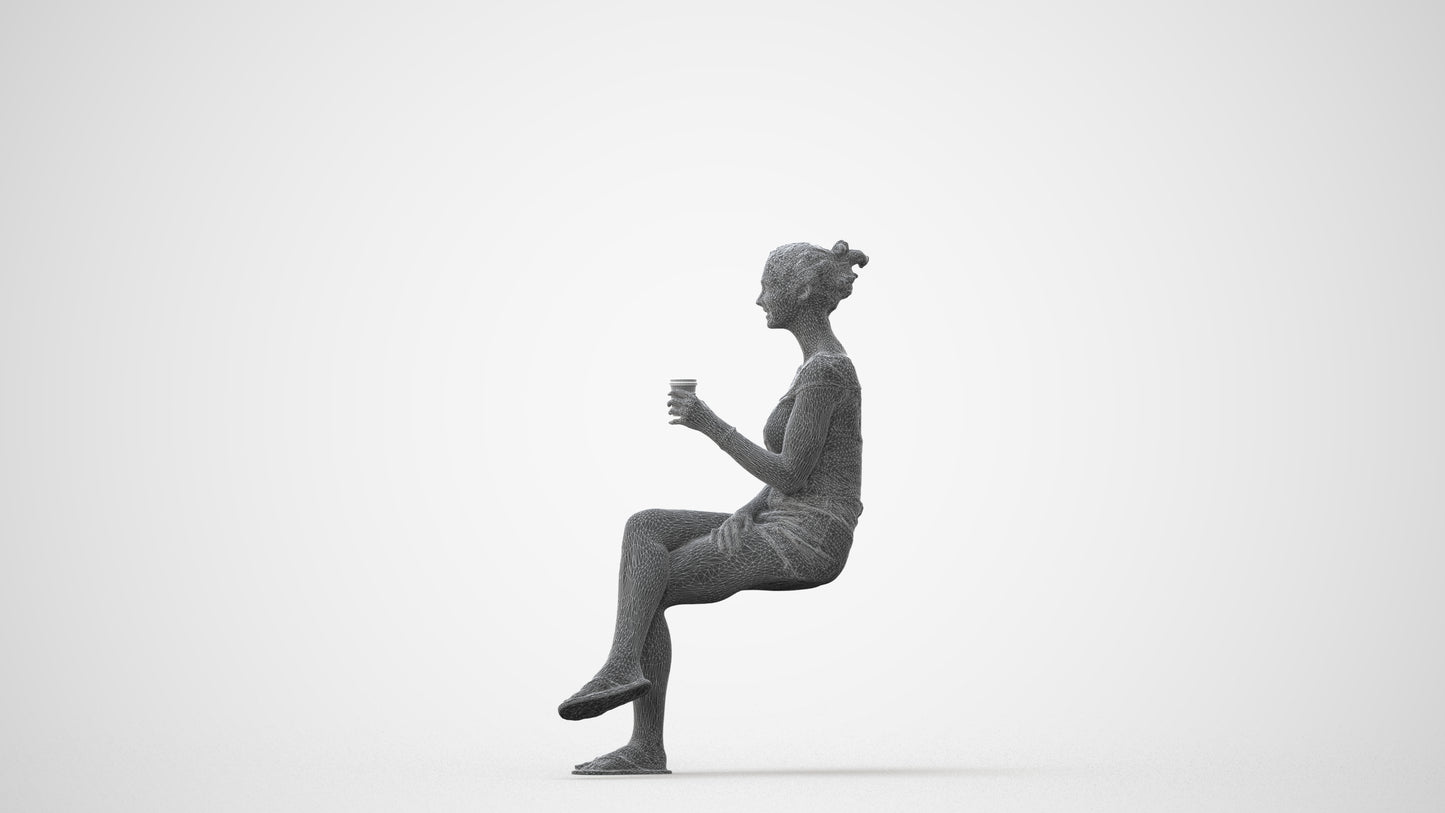 realistic 3D human girl casual sitting, archviz people FBX OBJ for Blender, square thumbnail