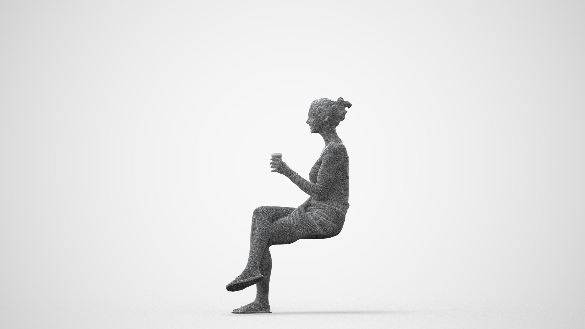realistic 3D human girl casual sitting, archviz people FBX OBJ for Blender, square thumbnail