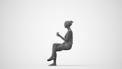 realistic 3D human girl casual sitting, archviz people FBX OBJ for Blender, square thumbnail