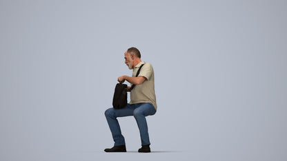 realistic 3D human senior man casual sitting, archviz people FBX OBJ for Blender, top-down view render