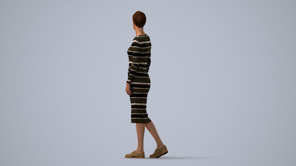 3D scanned woman walking casual, photorealistic archviz people for Enscape and SketchUp, three-quarter view render