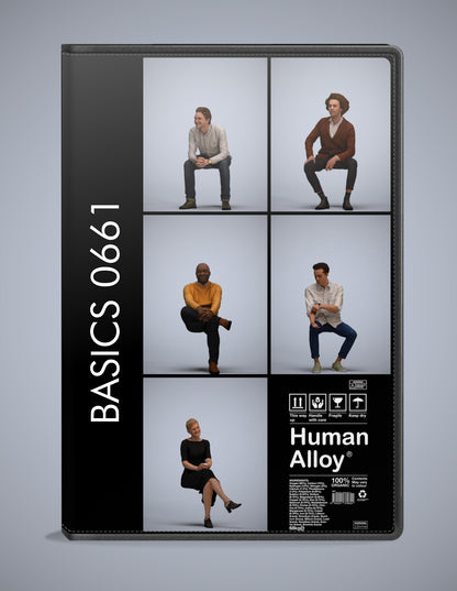 scanned 3D people sitting collection, 5 photogrammetry models for Enscape and V-Ray