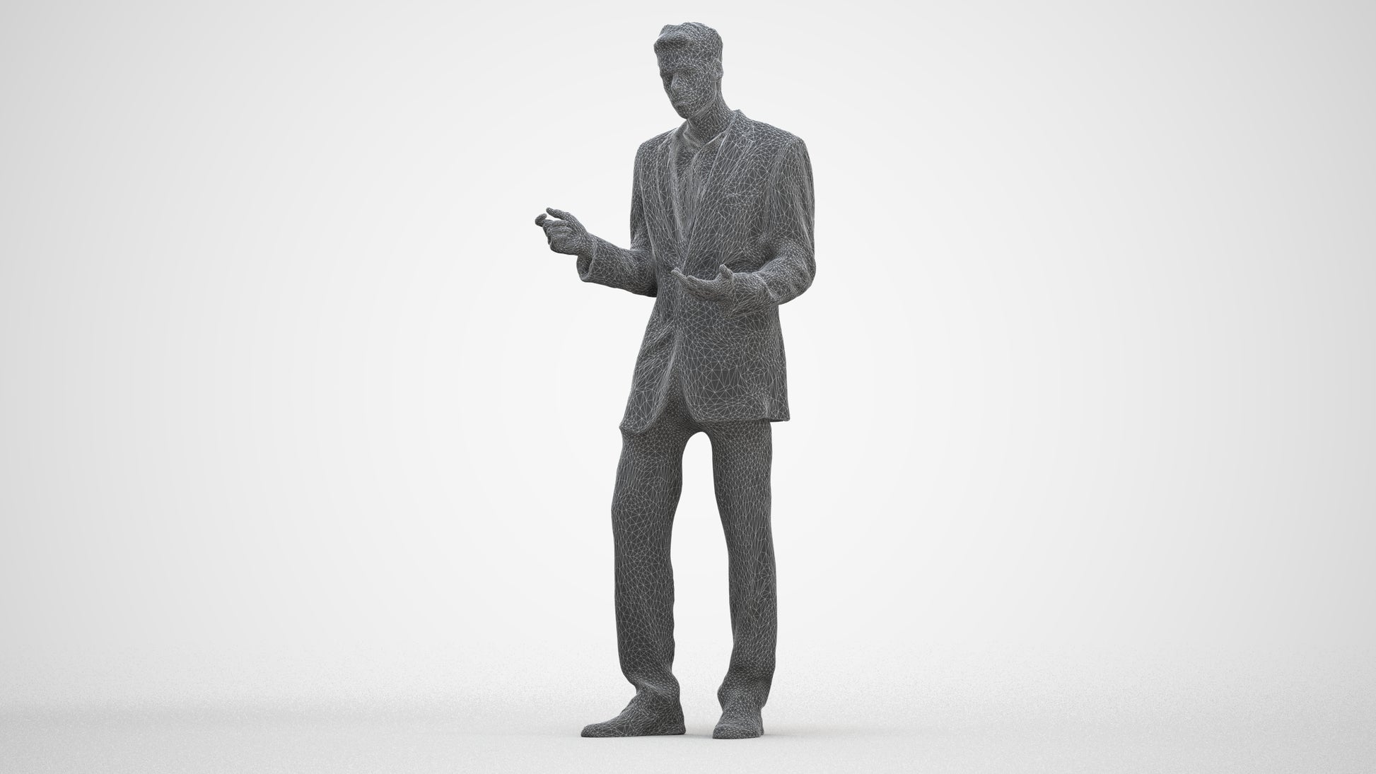 3D human model man business, photogrammetry scanned person for archviz, three-quarter front view render