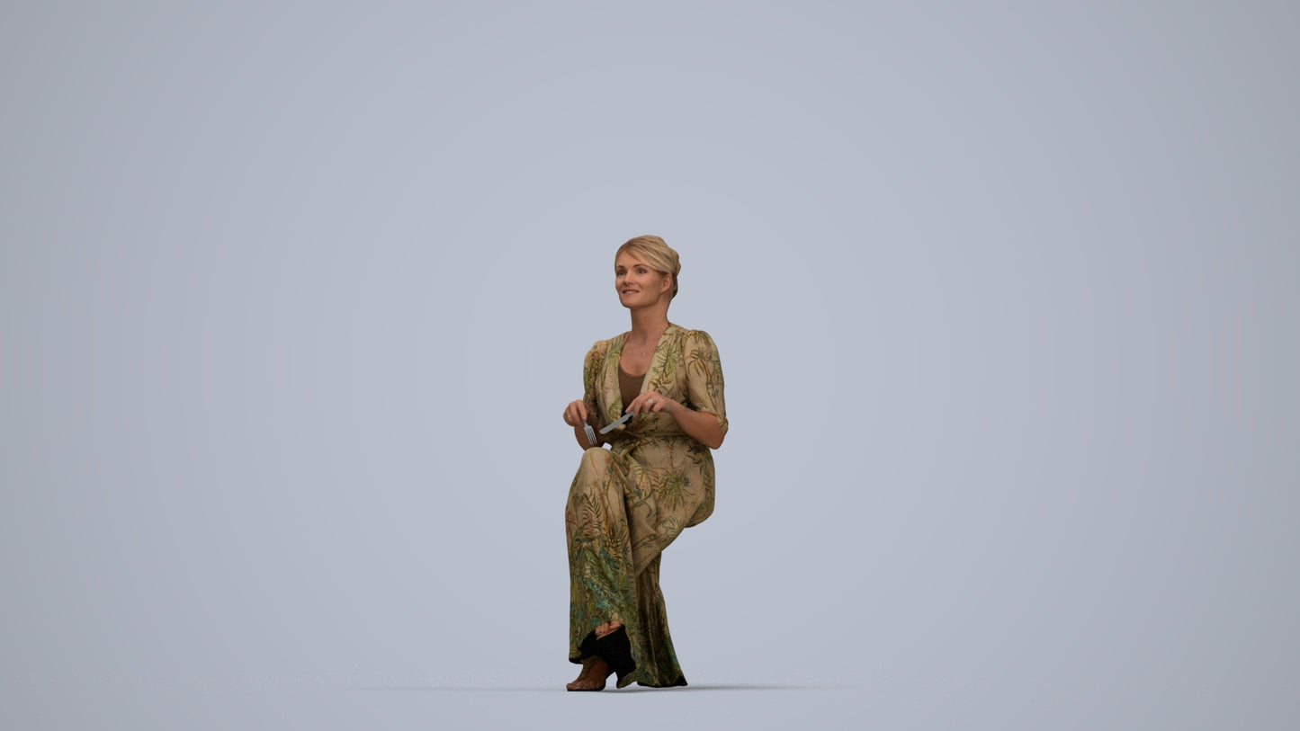 realistic 3D people woman casual sitting, render-ready for V-Ray and Corona, FBX OBJ, top-down view render