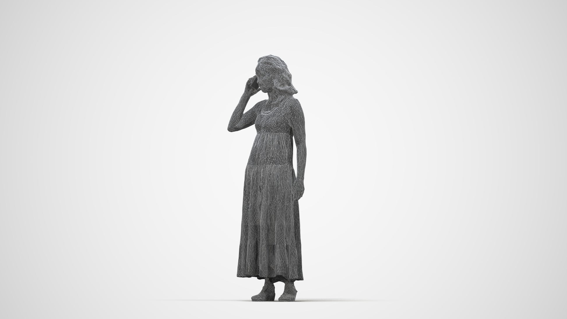 3D people model woman casual standing, scanned human for 3ds Max rendering, wireframe back view