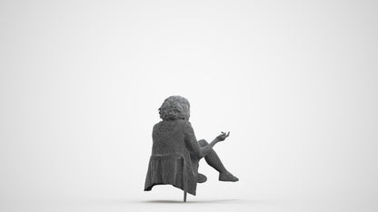 3D human model woman business sitting, photogrammetry scanned person for archviz, wireframe front view