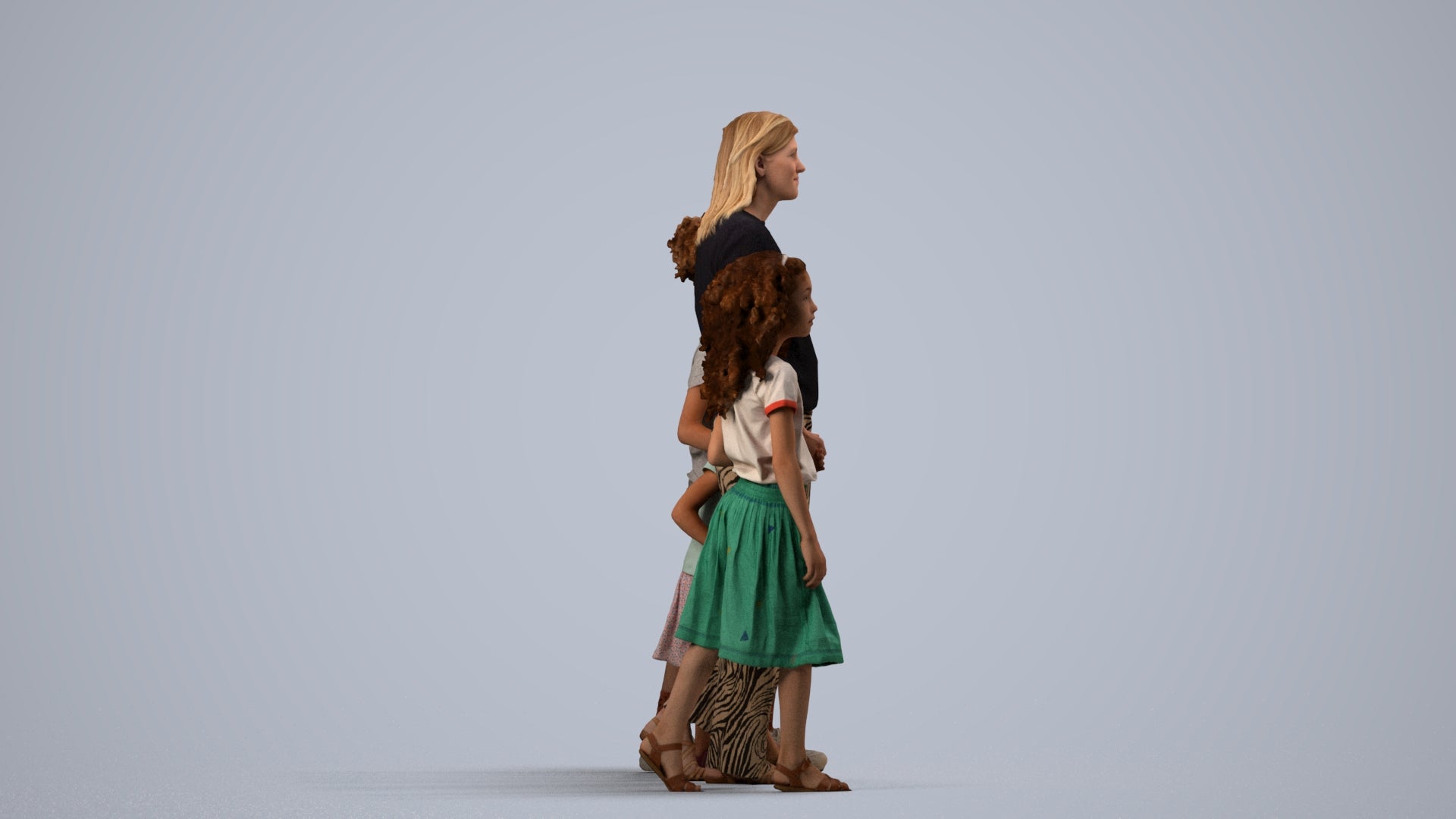 3D scanned girl kids casual, photorealistic archviz people for Enscape and SketchUp, side view render