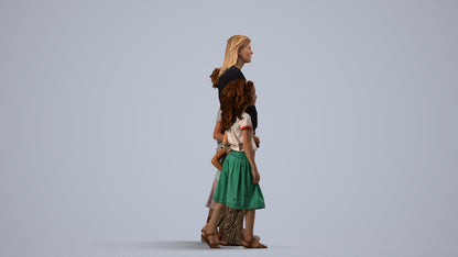 3D scanned girl kids casual, photorealistic archviz people for Enscape and SketchUp, side view render