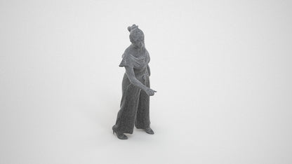 realistic 3D woman casual standing, scanned archviz people for Blender and 3ds Max, wireframe three-quarter view