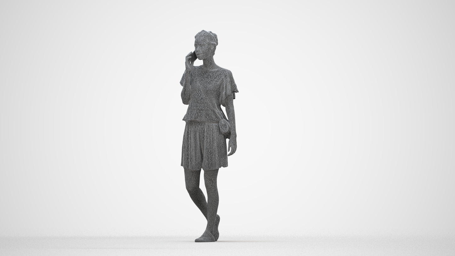 3D people model woman casual walking, scanned human for 3ds Max rendering, wireframe back view