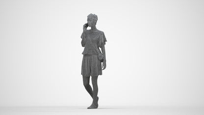 3D people model woman casual walking, scanned human for 3ds Max rendering, wireframe back view