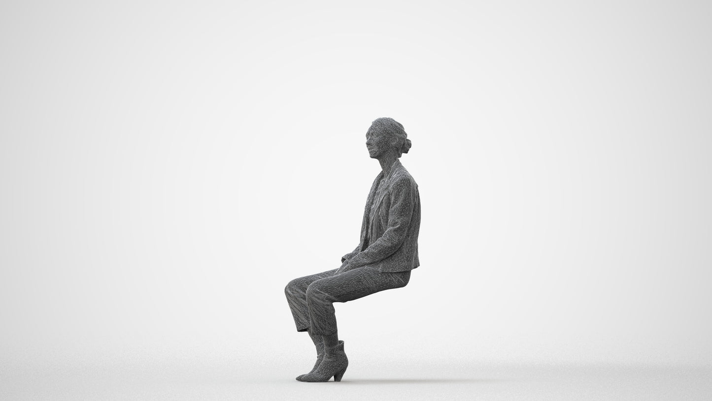 scanned 3D woman casual sitting, photogrammetry people for Enscape and V-Ray, square thumbnail