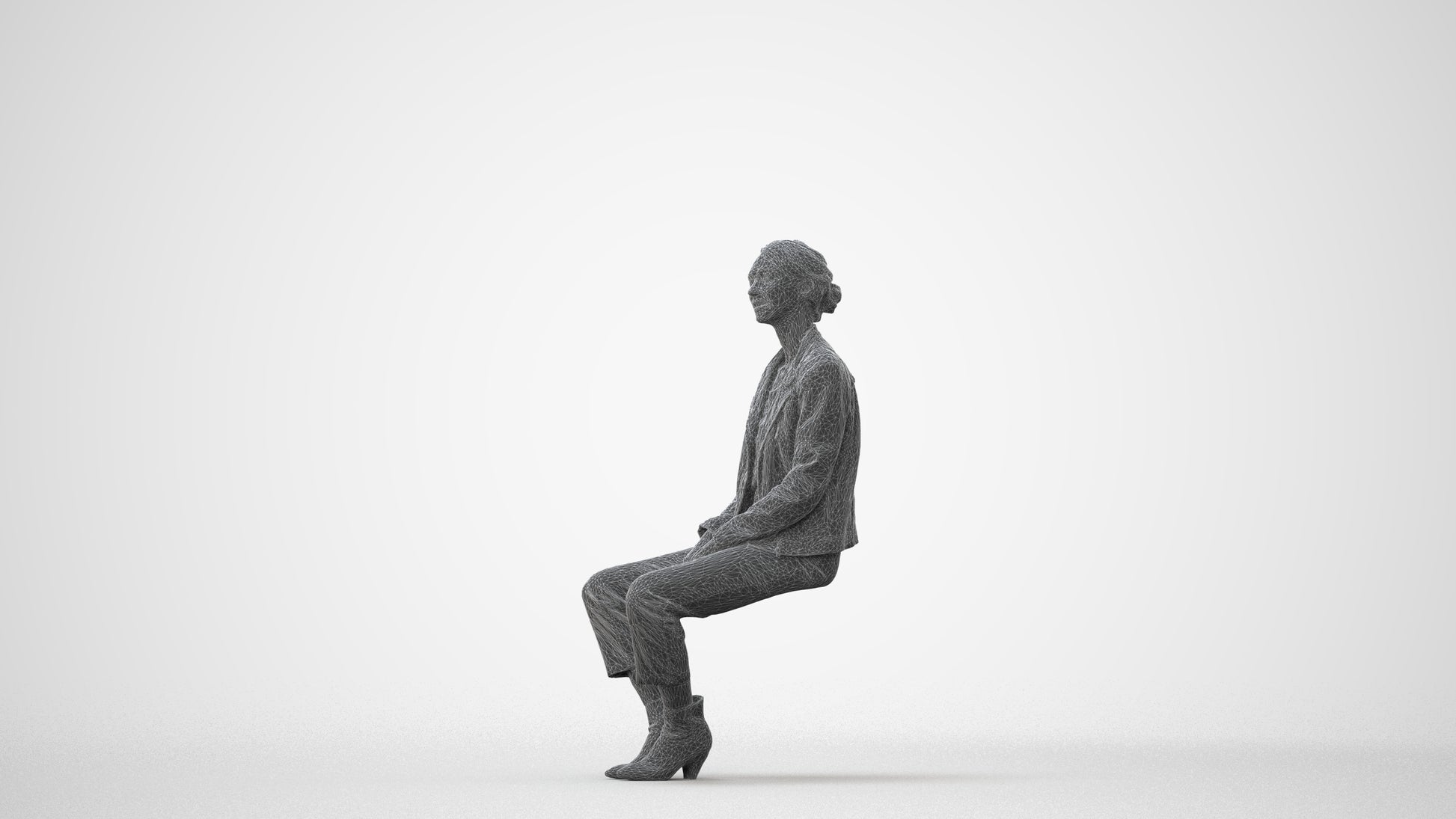 scanned 3D woman casual sitting, photogrammetry people for Enscape and V-Ray, square thumbnail