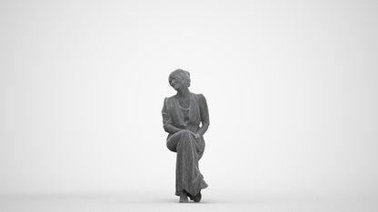 3D scanned woman sitting casual, photorealistic archviz people for Enscape and SketchUp, three-quarter front view render