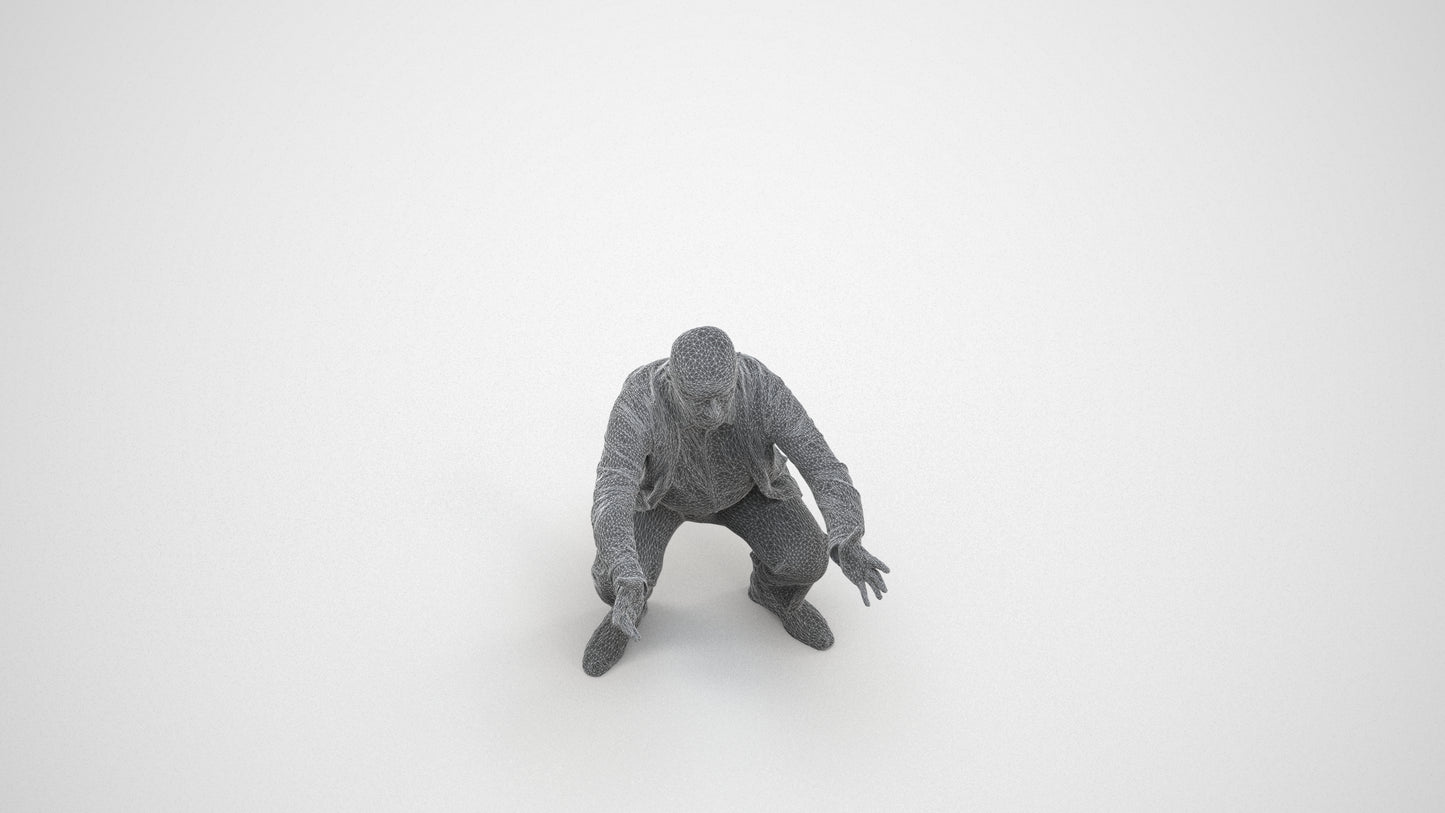 3D scanned senior man standing casual, photorealistic archviz people for Enscape and SketchUp, wireframe three-quarter view