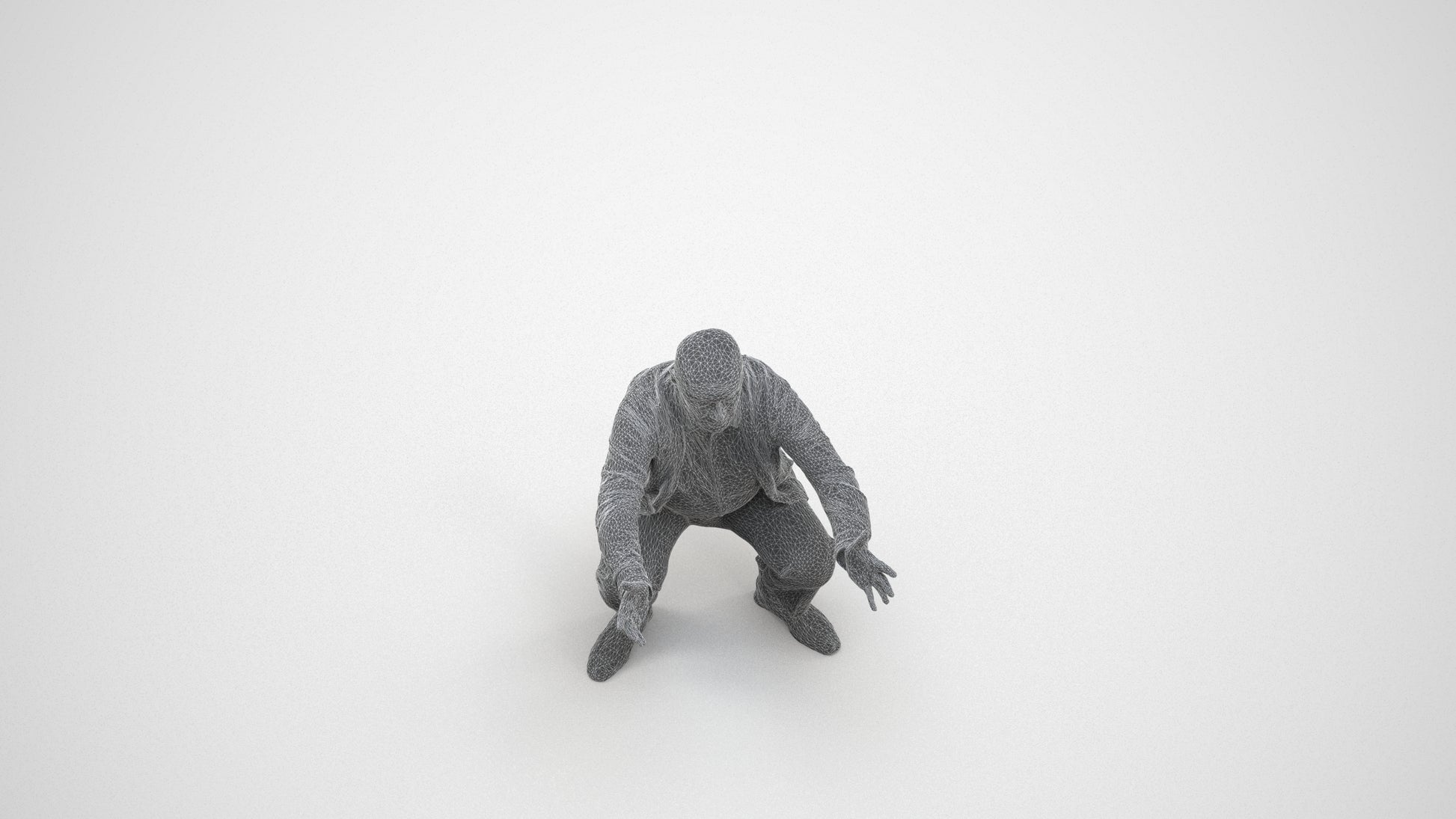 3D scanned senior man standing casual, photorealistic archviz people for Enscape and SketchUp, wireframe three-quarter view
