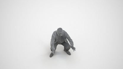 3D scanned senior man standing casual, photorealistic archviz people for Enscape and SketchUp, wireframe three-quarter view