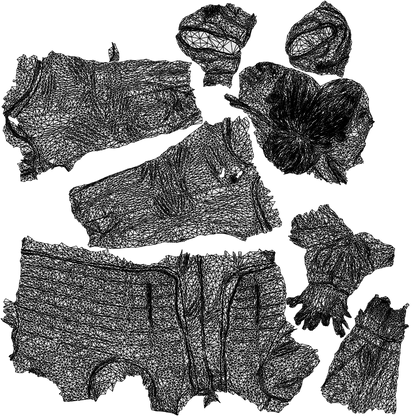 3D human model senior woman casual standing, photogrammetry scanned person for archviz, wireframe top-down view