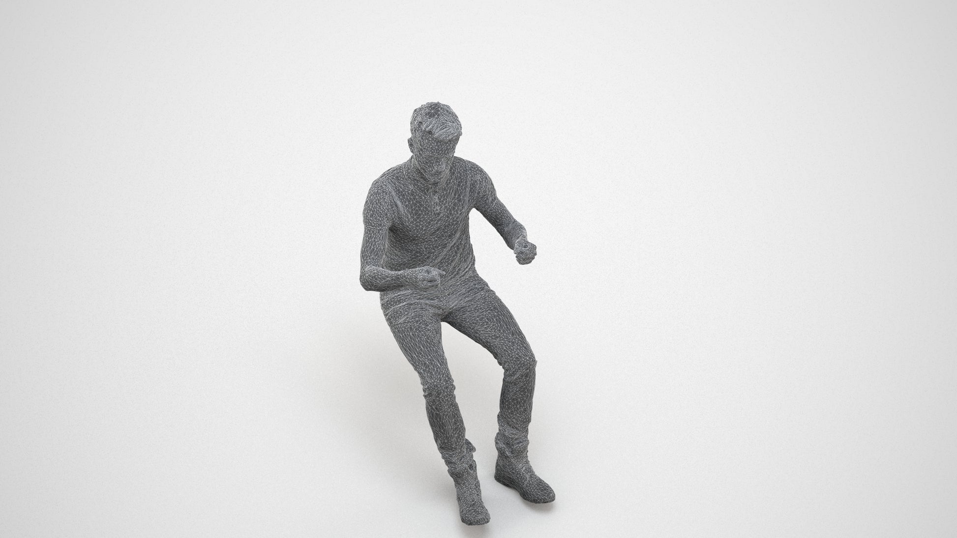 realistic 3D human man casual driving, archviz people FBX OBJ for Blender, wireframe three-quarter view