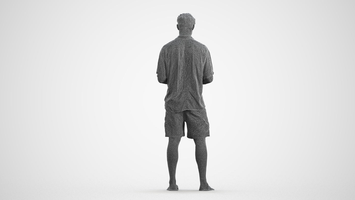 3D human model man casual standing, photogrammetry scanned person for archviz, wireframe front view