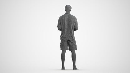 3D human model man casual standing, photogrammetry scanned person for archviz, wireframe front view