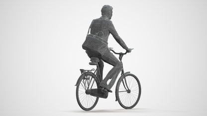photogrammetry 3D man business cycling, realistic human model archviz FBX, wireframe front view