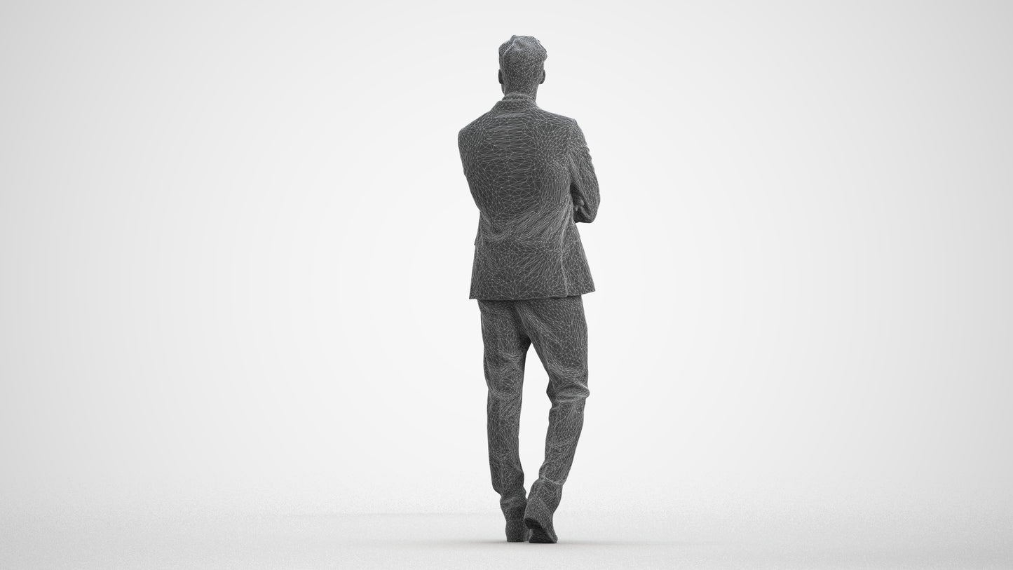 photogrammetry 3D man business, realistic human model archviz FBX, wireframe front view
