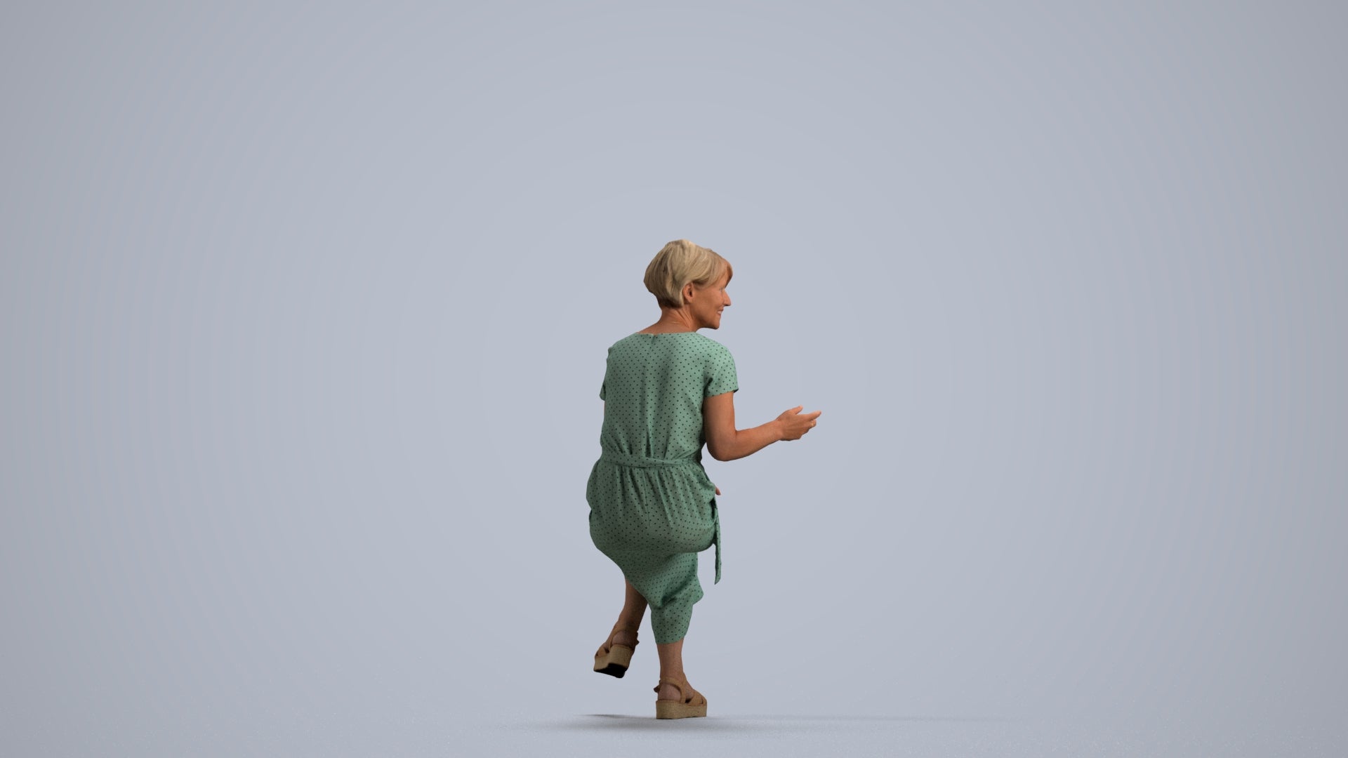 photogrammetry 3D senior woman casual sitting, realistic human model archviz FBX, front view render