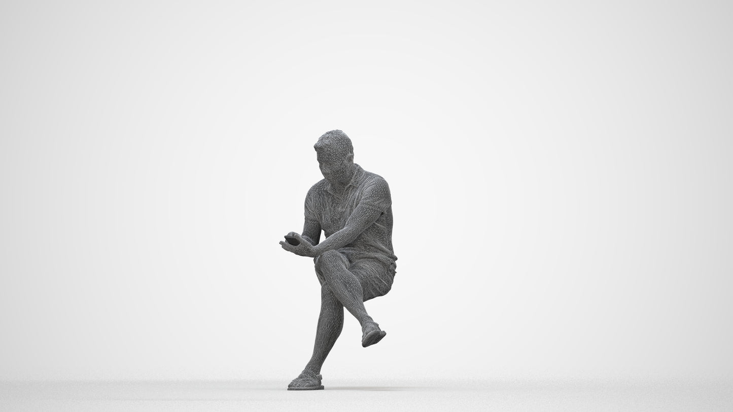 3D people model man casual sitting, scanned human for 3ds Max rendering, wireframe back view