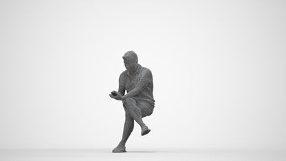 3D people model man casual sitting, scanned human for 3ds Max rendering, wireframe back view