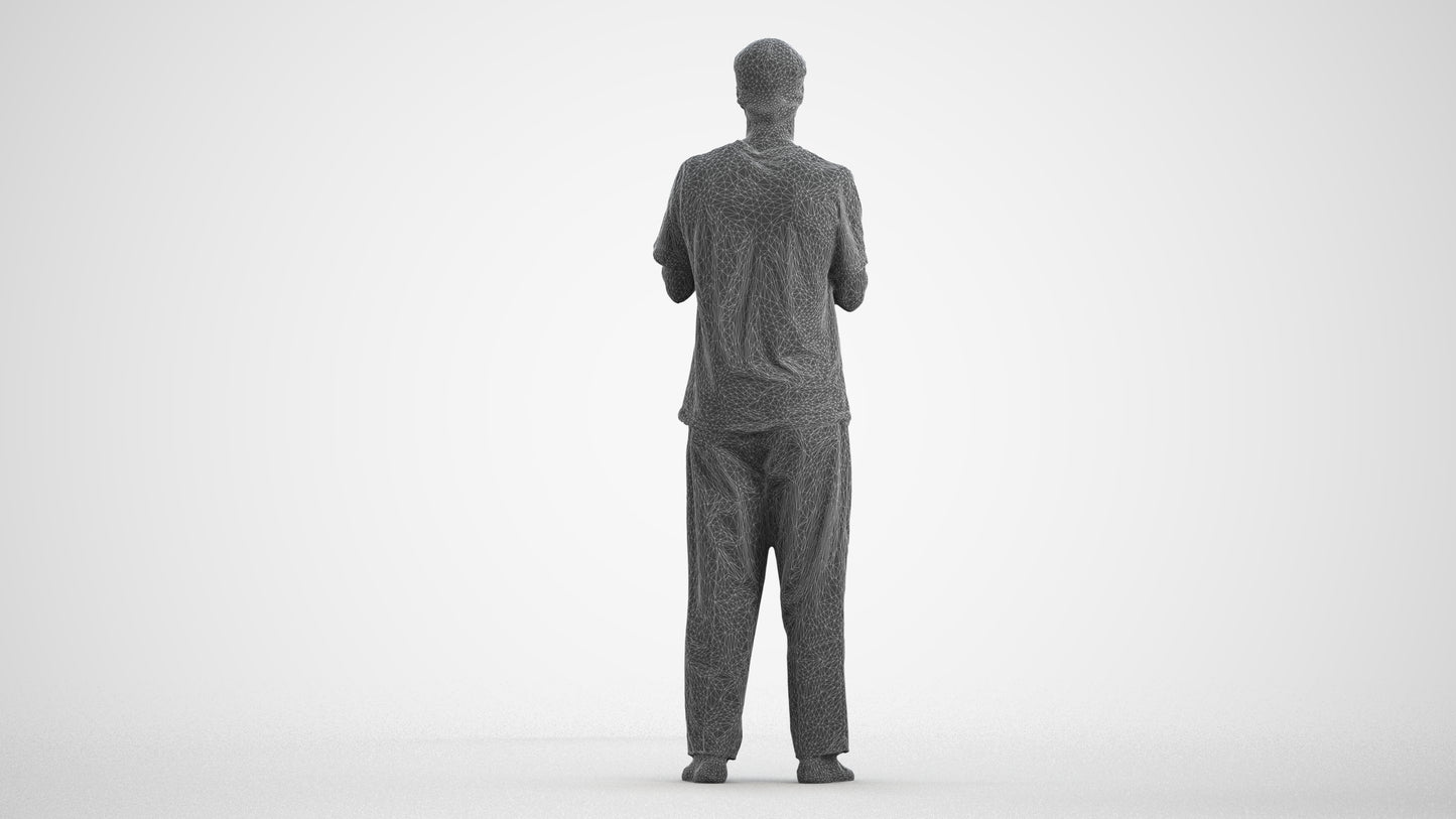 3D people model man casual standing, scanned human for 3ds Max rendering, wireframe front view