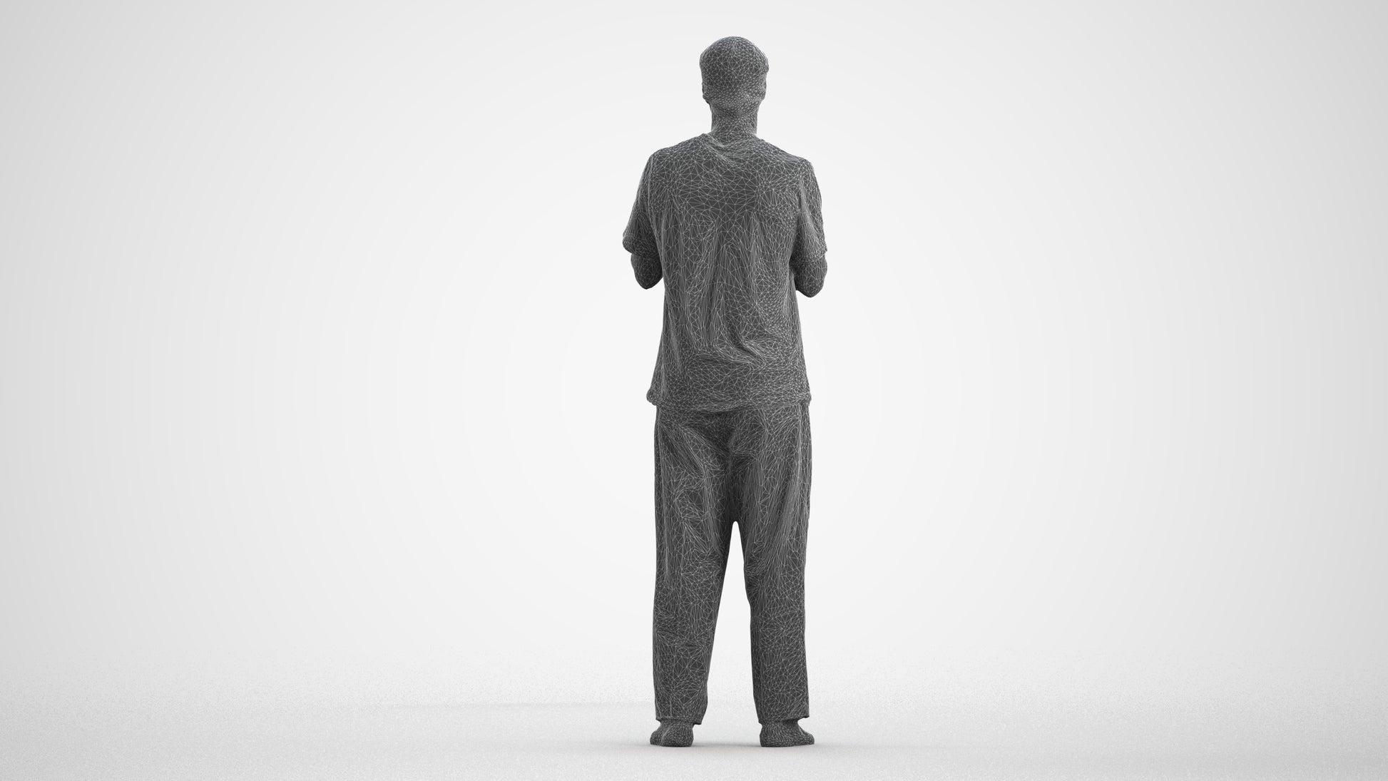 3D people model man casual standing, scanned human for 3ds Max rendering, wireframe front view