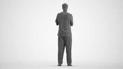 3D people model man casual standing, scanned human for 3ds Max rendering, wireframe front view