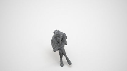 scanned 3D woman casual sitting, photogrammetry people for Enscape and V-Ray, wireframe three-quarter view