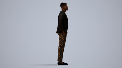 3D human model man casual formalaffairs, photogrammetry scanned person for archviz, side view render