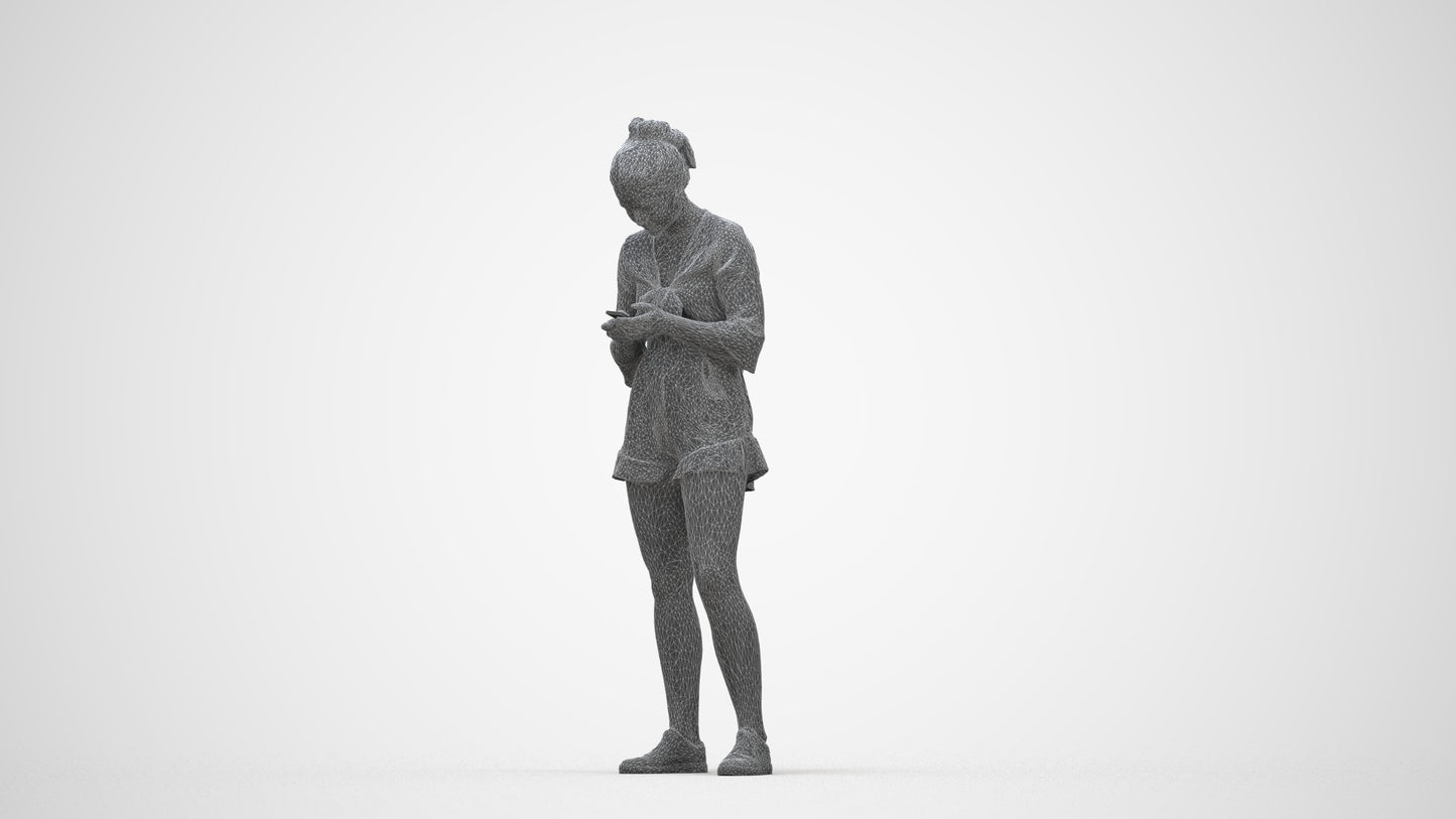 realistic 3D human girl casual kids, archviz people FBX OBJ for Blender, wireframe back view
