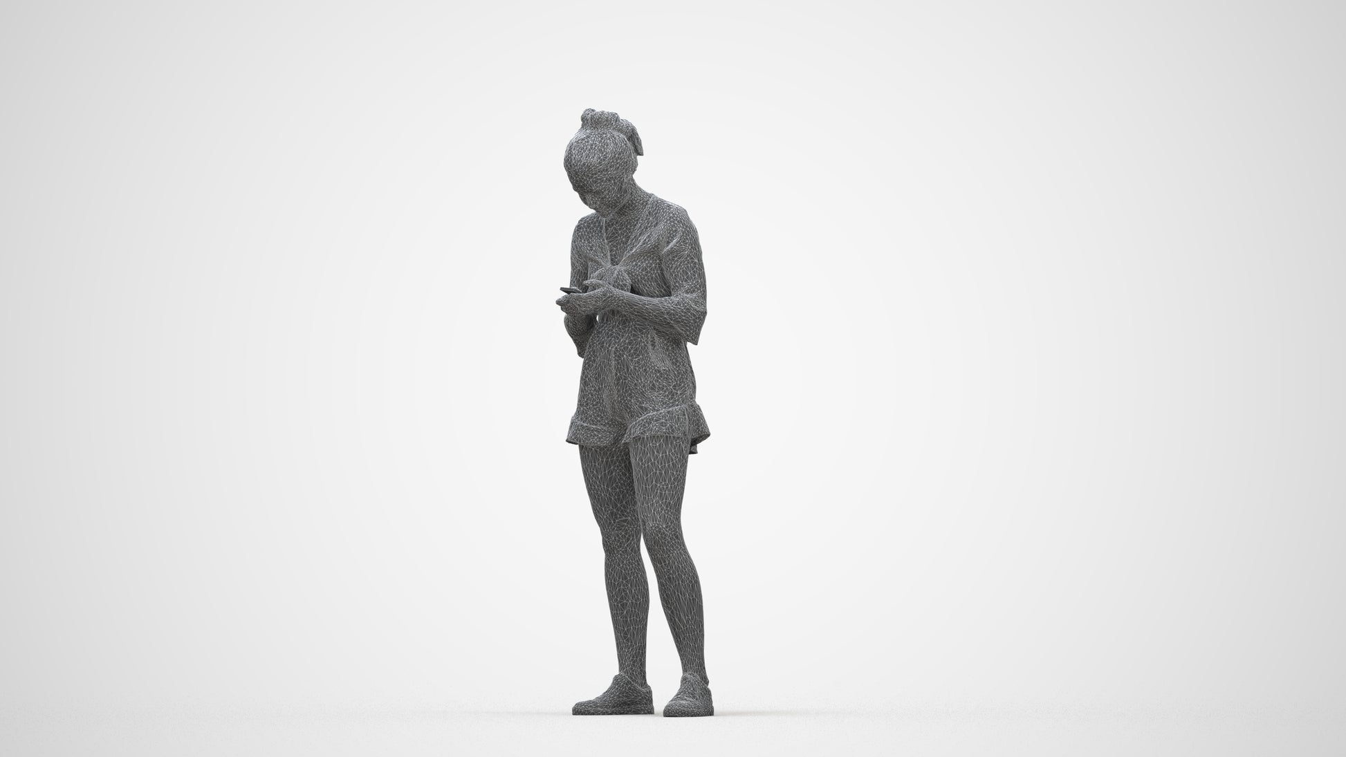 realistic 3D human girl casual kids, archviz people FBX OBJ for Blender, wireframe back view