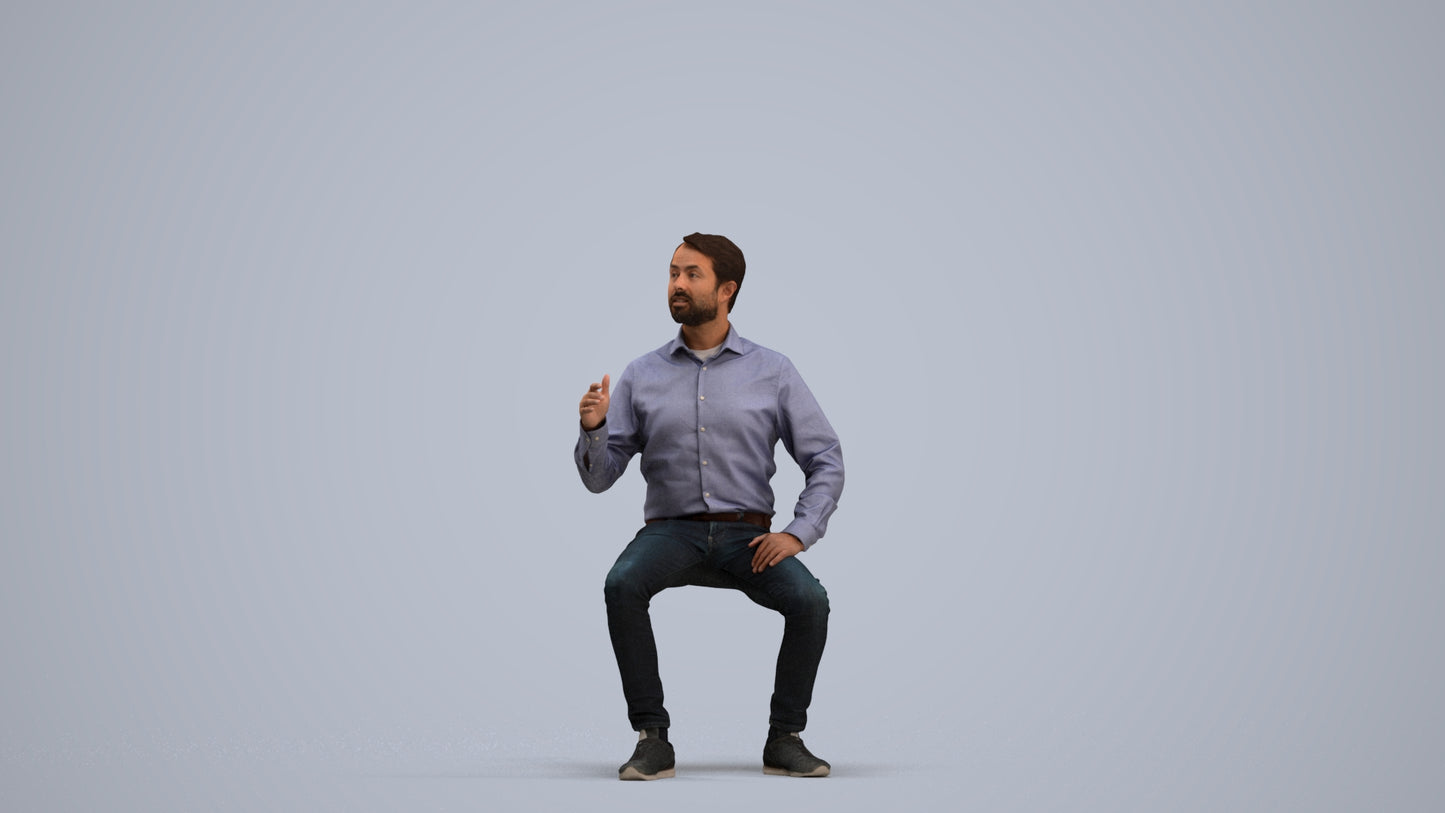 realistic 3D man business sitting, scanned archviz people for Blender and 3ds Max, standing pose render