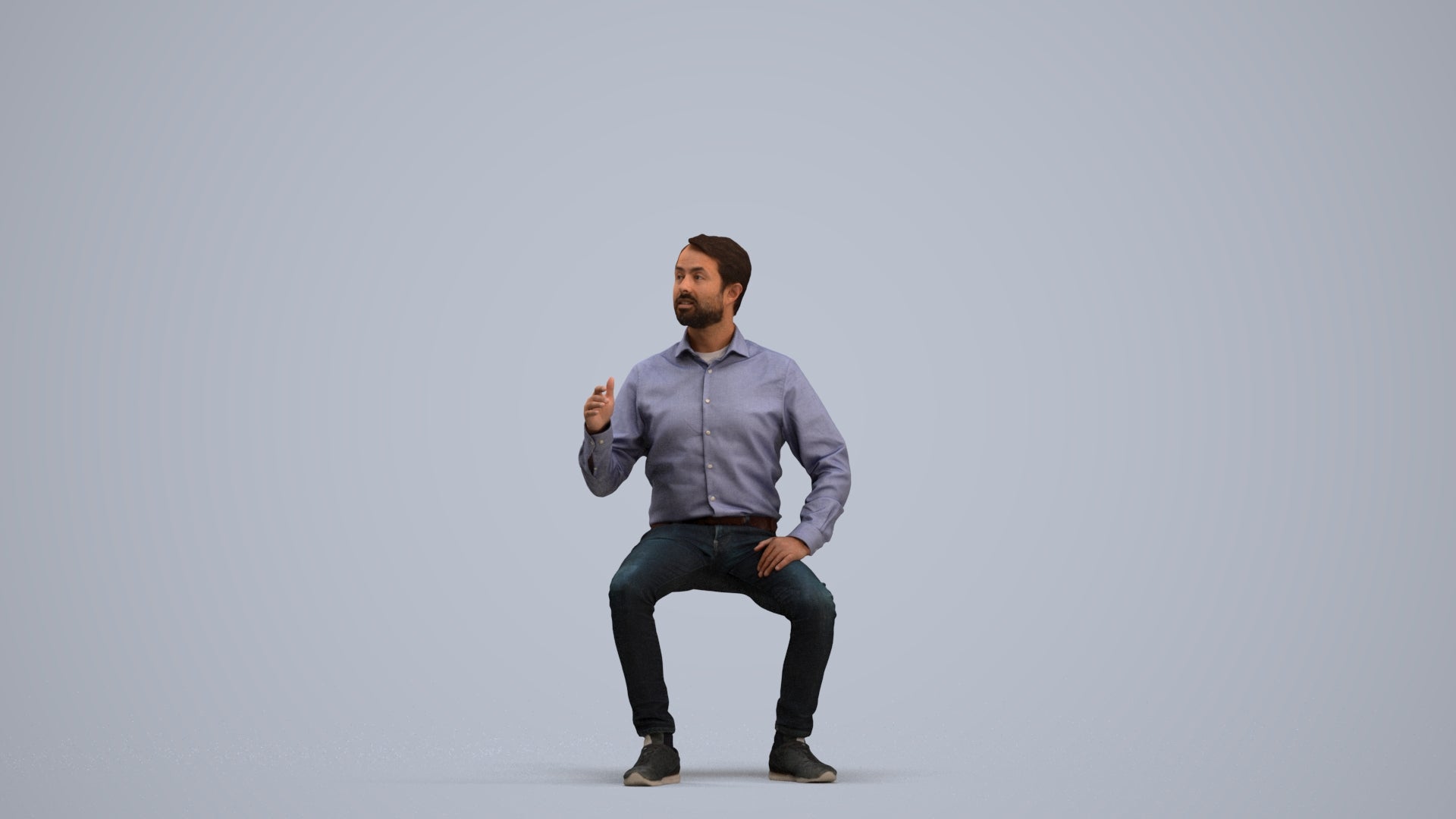 realistic 3D man business sitting, scanned archviz people for Blender and 3ds Max, standing pose render