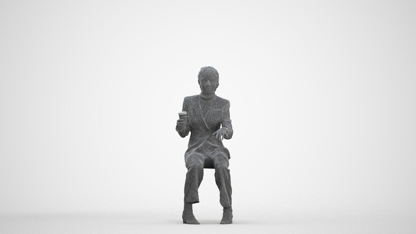 scanned 3D woman business, photogrammetry people for Enscape and V-Ray, three-quarter front view render