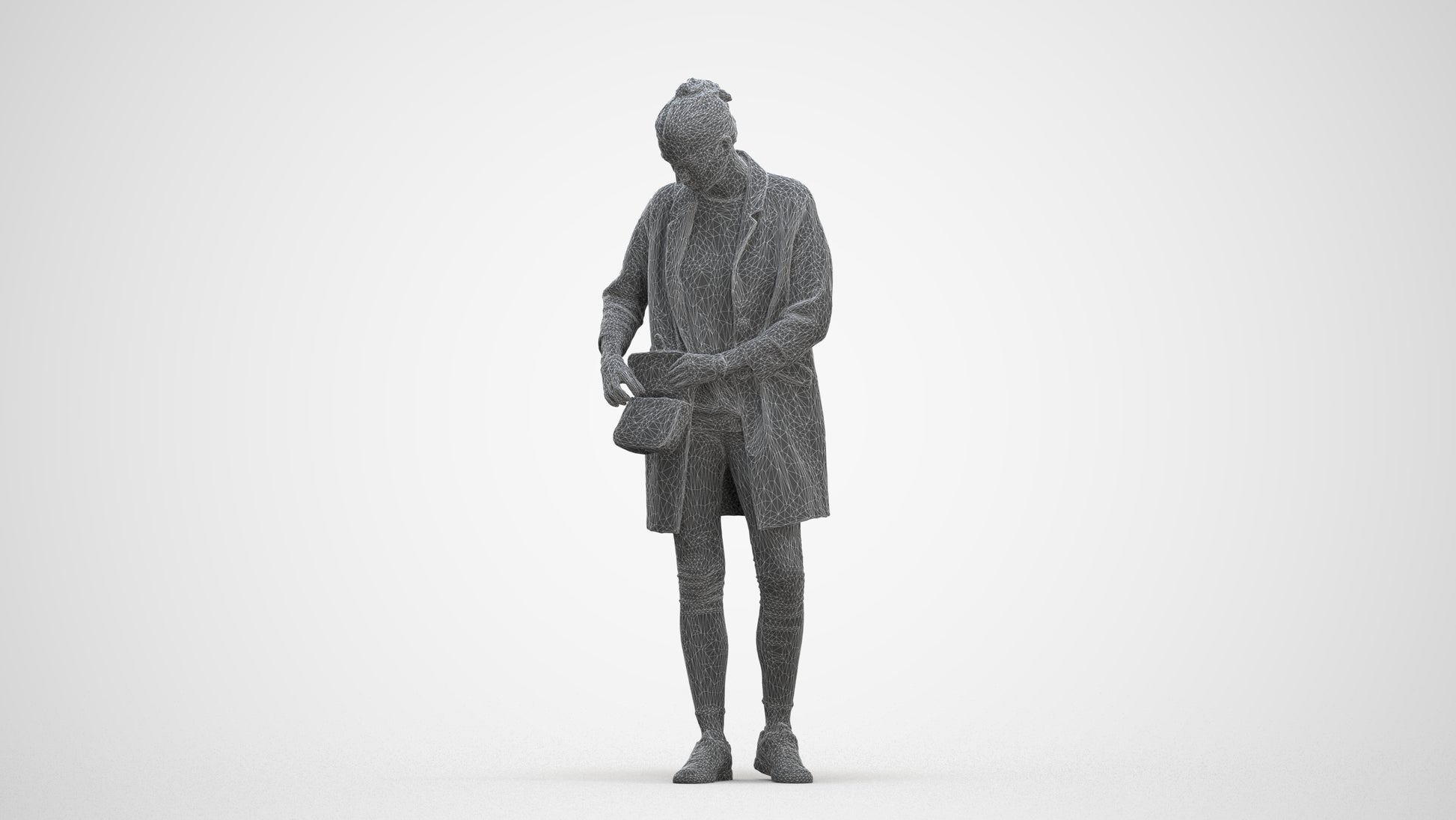 3D people model woman casual standing, scanned human for 3ds Max rendering, three-quarter front view render